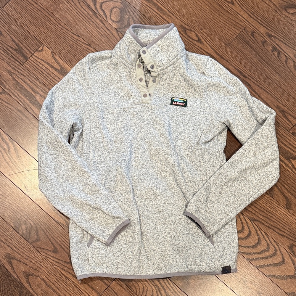 L.L. Bean Light Gray Button-Collar Sweatshirt